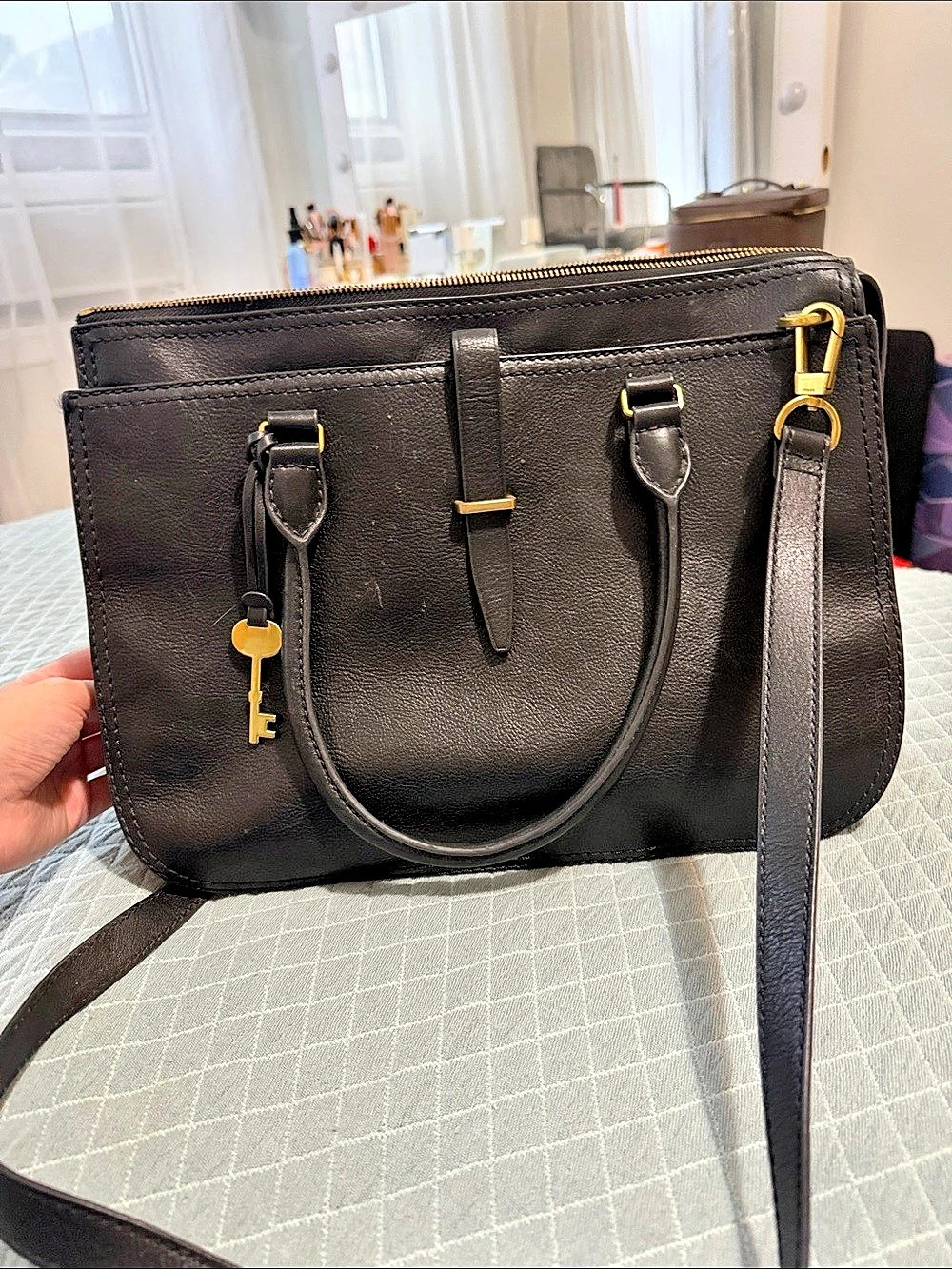Fossil Rachel Satchel Black with Key Charm